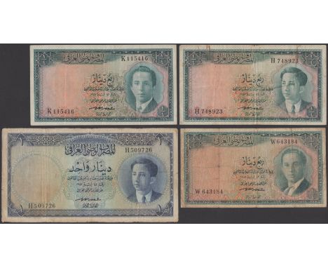 National Bank of Iraq, 1/4 Dinar, 1947, prefix H, also 1 Dinar, prefix H, also 1/4 Dinar (2), prefixes K and W, generally to 