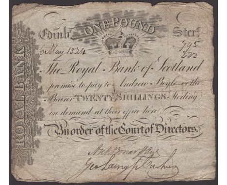 Royal Bank of Scotland, 20 Shillings or £1, 6 May 1924, serial number 795/222, two manuscript signatures, a presentable very 