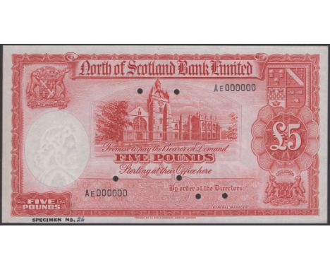 North of Scotland Bank Limited, specimen £5, ND (1940), serial number AE000000, six small cancellation holes, red SPECIMEN ov