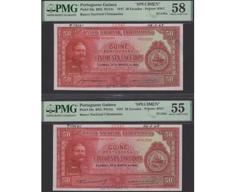 Banco Nacional Ultramarino, Portuguese Guinea, printers archival specimen 50 Escudos (2), 27 March 1947, serial number ranges
