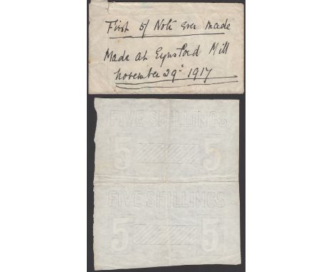 Treasury Series, John Bradbury, watermarked paper for a pair of 5 Shilling notes, in original envelope with manuscript text ‘