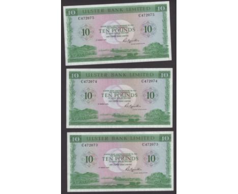 Ulster Bank Limited, a consecutive set of £10 (4), 1 March 1976, serial numbers C472072-75, Hamilton signature, light handlin