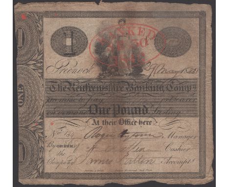 Renfrewshire Banking Company, £1, 29 May 1833, serial number 134/3865, three manuscript signatures, with red RANKED stamp at 