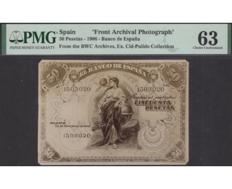 Banco de Espana, Bradbury Wilkinson archival photographs showing designs for the obverse and reverse of a 50 pesetas, 30 Nove