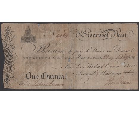 Liverpool Bank, for Sir Michael Cromie, Bart Pownoll & Hartman, 1 Guinea, 23 February 1801, serial number 4489, Cromie signat