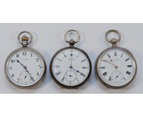 Benson, a silver key wind pocket watch, working when catalogued and two other non working silver pocket watches (3)