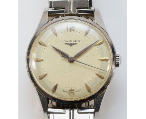 Longines, a stainless steel manual wind gentleman's wristwatch, 35mm. Working when catalogued Condition-Longines crown which 