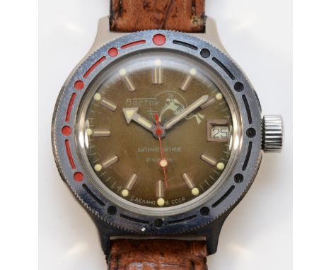 Vostok Komandirskie, a Russian stainless steel Amphibian manual wind gentleman's wristwatch, 39mm. Working when catalogued Co