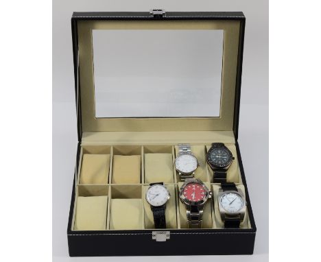 Marc Jacobs, Diesel, Pulse Adidas, four quartz fashion wristwatches, manual wind Sekonda, with a ten watch display box (6)