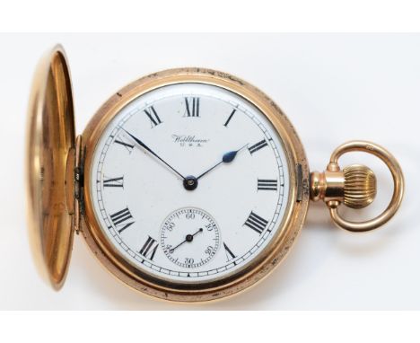 Waltham, a gold plated keyless wind full hunter pocket watch, 49mm.Working when catalogued