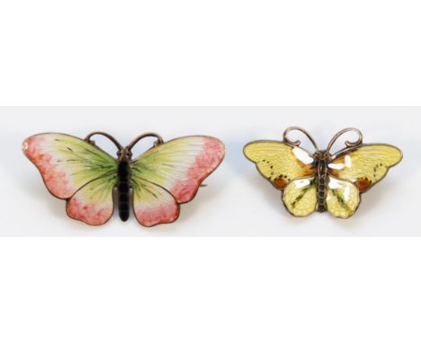Hroar Prydz, Norway, 925 silver and enamel butterfly brooch, 30mm, together with a larger 925 silver and enamel butterfly bro