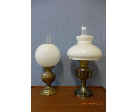 Two vintage brass oil lamps 