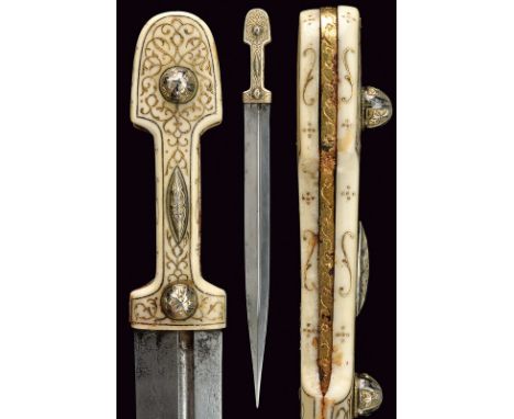 A kindjal dating: 19th Century provenance: Caucasia Straight, double-edged blade with a deep, asymmetrical groove; hilt with 