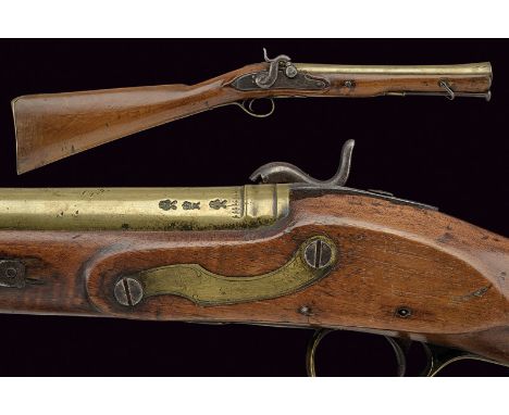 A navy percussion blunderbuss by J&W Richards dating: mid-19th Century provenance: England Strong, round, brass barrel, bell-