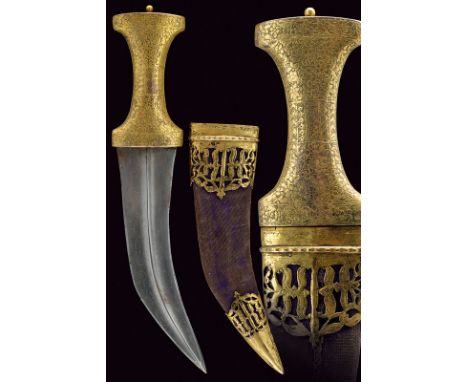 A jambyia dating: 19th Century provenance: Arabia Curved, damask blade, slightly thickened at the tip, with central raiser; g