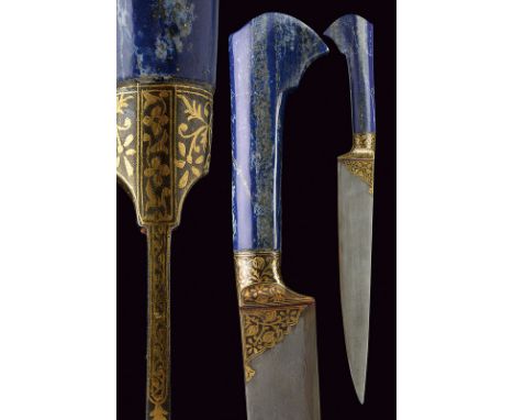 A kard with lapis lazuli grip dating: late 19th Century provenance: Indopersia Straight, single-edged, damask blade, at the b