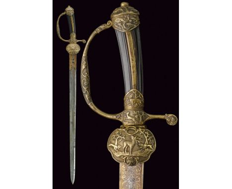 A fine hunting hanger dating: 18th Century provenance: Germany Straight, single -and false-edged blade with wide fuller and t