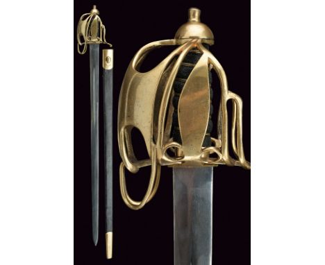 A basket-hilted officer's broad-sword dating: first quarter of the 19th Century provenance: Scotland Straight, double-edged b