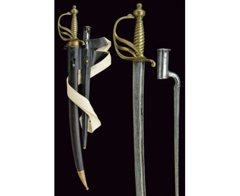 An infantry sabre with bayonet dating: first quarter of the 19th Century provenance: England Sabre with slightly curved blade