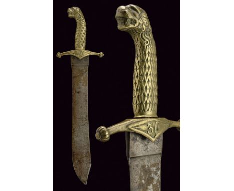 A 1843 model pioneer's short sword dating: mid-19th Century provenance: Spain Straight, single-edged blade with tip, slightly