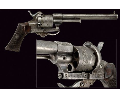 A Lefaucheux pin-fire revolver dating: third quarter of the 19th Century provenance: Belgium Cylindrical, rifled, 7 mm cal. b