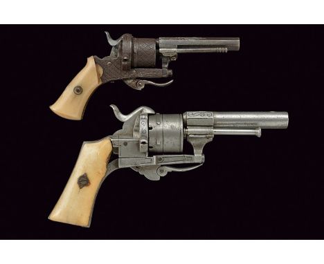 A lot of two pocket pin-fire revolvers dating: third quarter of the 18th Century provenance: Belgium One with octagonal, rifl