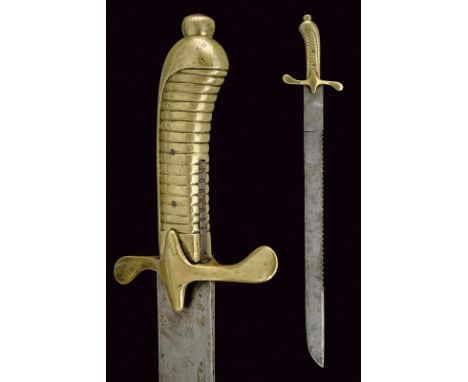 A pioneer's short sword dating: mid-19th Century provenance: Germany Straight, single -and false-edged blade, with saw-back a