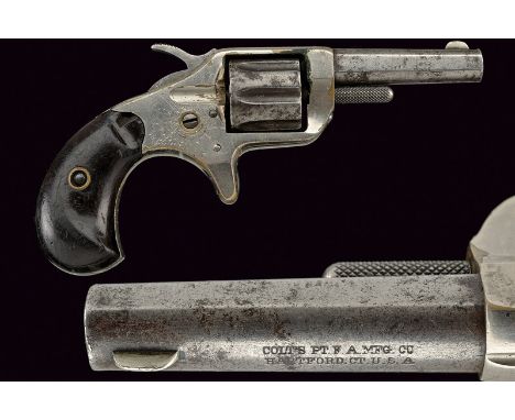 A Colt New Line 22 Revolver dating: 1875-1890 provenance: USA Octagonal barrel with foresight (damaged rifling) with address 