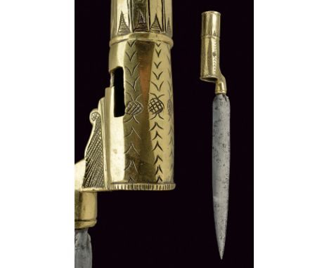 A socket bayonet dating: first quarter of the 19th Century provenance: Italy Double-edged, leaf-shaped blade, of lenticular s