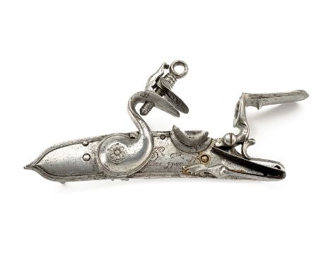 A flintlock by Picino Frusca dating: first quarter of the 18th Century provenance: Brescia Plate signed "Picino Frusca Bresci