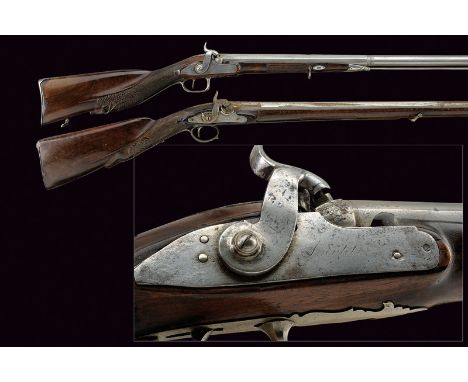 A lot of two percussion guns dating: mid-19th Century provenance: Naples One with smooth, two-stage, 18 mm cal. barrel, with 