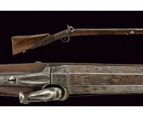 A percussion hunting gun dating: mid-19th Century provenance: Naples Smooth, two-stage, octagonal and round, 17 mm cal. barre