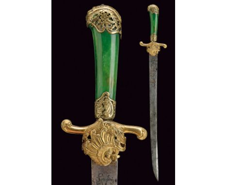 A beautiful hunting hanger dating: 18th Century provenance: Germany Slightly curved, single -and false-edged blade with thin,