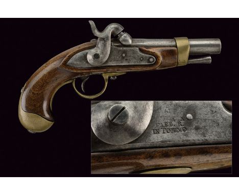 A police percussion pistol. dating: mid-19th Century provenance: Piedmont Smooth, round, 15 mm cal. barrel with octagonal bre