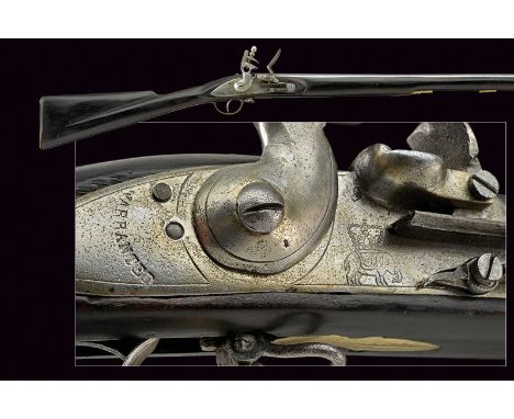 A flintlock gun dating: early 19th Century provenance: Europe Smooth, round, 14 mm cal. barrel, with stamp of Liège test benc