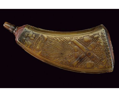 A beautiful carved powder-flask by J. F. Goetze in Hohen Limburg dating: last quarter of the 18th Century provenance: Germany
