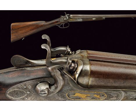 A breechloading double-barrelled gun dating: 1875-1890 provenance: Belgium Smooth, round, damask, swivelling, 16 cal. barrels