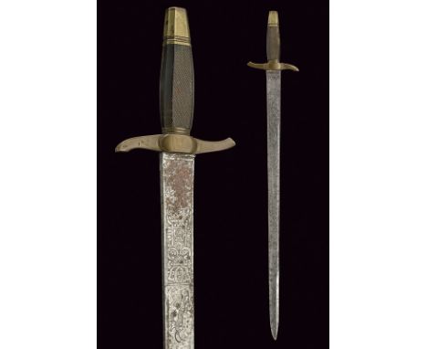 A hunting hanger dating: late 18th Century provenance: Germany Straight, single -and false-edged blade, engraved at the base 