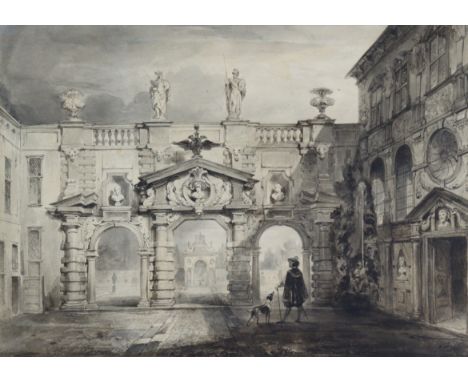 ENGLISH SCHOOL, late 18th/early 19th century.  Rubens House, Antwerp.  Monochrome watercolour, 29cm x 41.5cm, framed &amp; gl