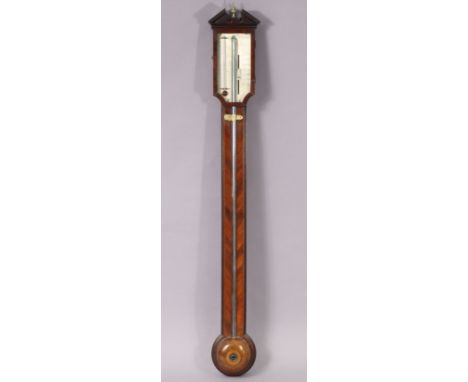 A George III inlaid mahogany stick barometer, the silvered dial signed “Ronketi Fecit”, with thermometer &amp; vernier, &amp;