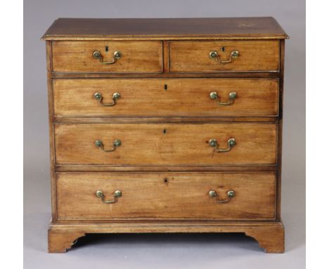 A George III mahogany chest fitted two short and three long graduated drawers with brass swan-neck handles, on bracket feet, 