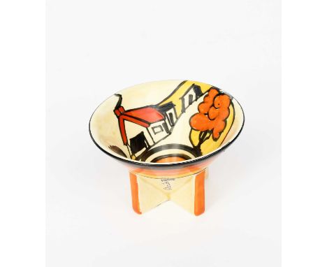 'House and Bridge' a Clarice Cliff Fantasque Bizarre Conical sugar basin, painted in colours printed factory marks, 7cm. diam
