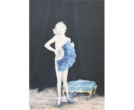 Ann MillerThe Blue Fanwatercolour of a Goldscheider Pottery figure, framedsigned bottom left, signed and titled to reverse la