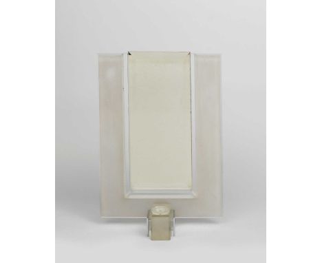 An Art Deco Modernist frosted perspex dressing table mirror, architectural form, the bevelled U shaped frame on central block