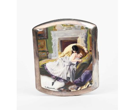 An Art Nouveau silver and enamel cigarette case by Ferdinand Von Reznicek, rounded rectangular case, the enamel panel depicti