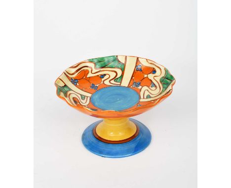 'Sunrise' a Clarice Cliff Fantasque Bizarre small tazza, painted in colours with a radiating design, printed factory marks, p