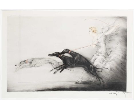 Louis Icart (1888-1950)Vitesse (Speed), dry point etching on paper of a woman with hounds, framedsigned in pencil Louis Icart
