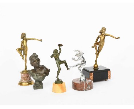 Charles PailletDancer with Cymbals, patinated bronze on onyx base, two bronze Egyptian dancers, a chromed metal bronze and a 