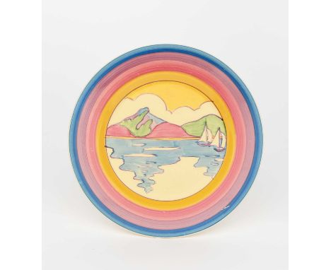 'Gibraltar' a Clarice Cliff Bizarre plate, painted in colours, printed factory mark, minor scratches, 23cm. diam. ProvenanceT