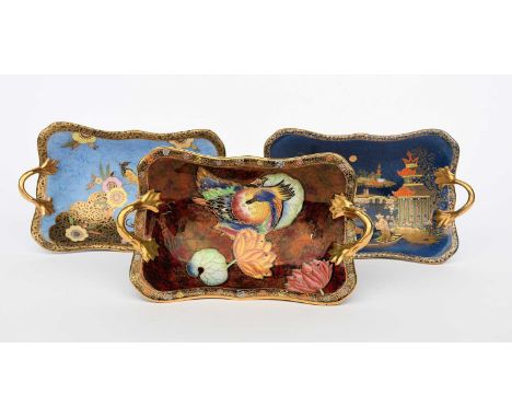 'Feathertailed Bird and Flower' A Wiltshaw & Robinson Carlton Ware twin-handled footed dish, pattern no.3354, printed and pai